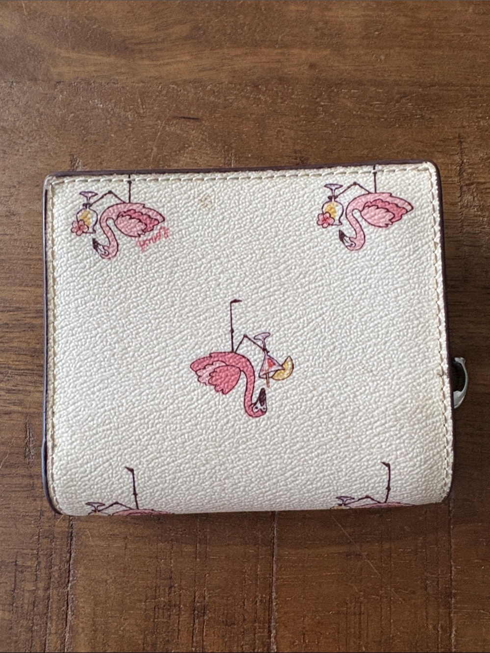 Coach Cream Leather Wallet with Pink Flamingo Print - Picture 2 of 8